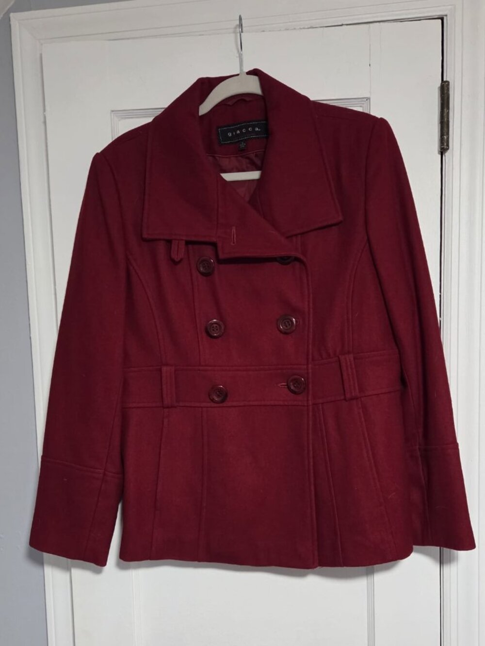 Red women's peacoat